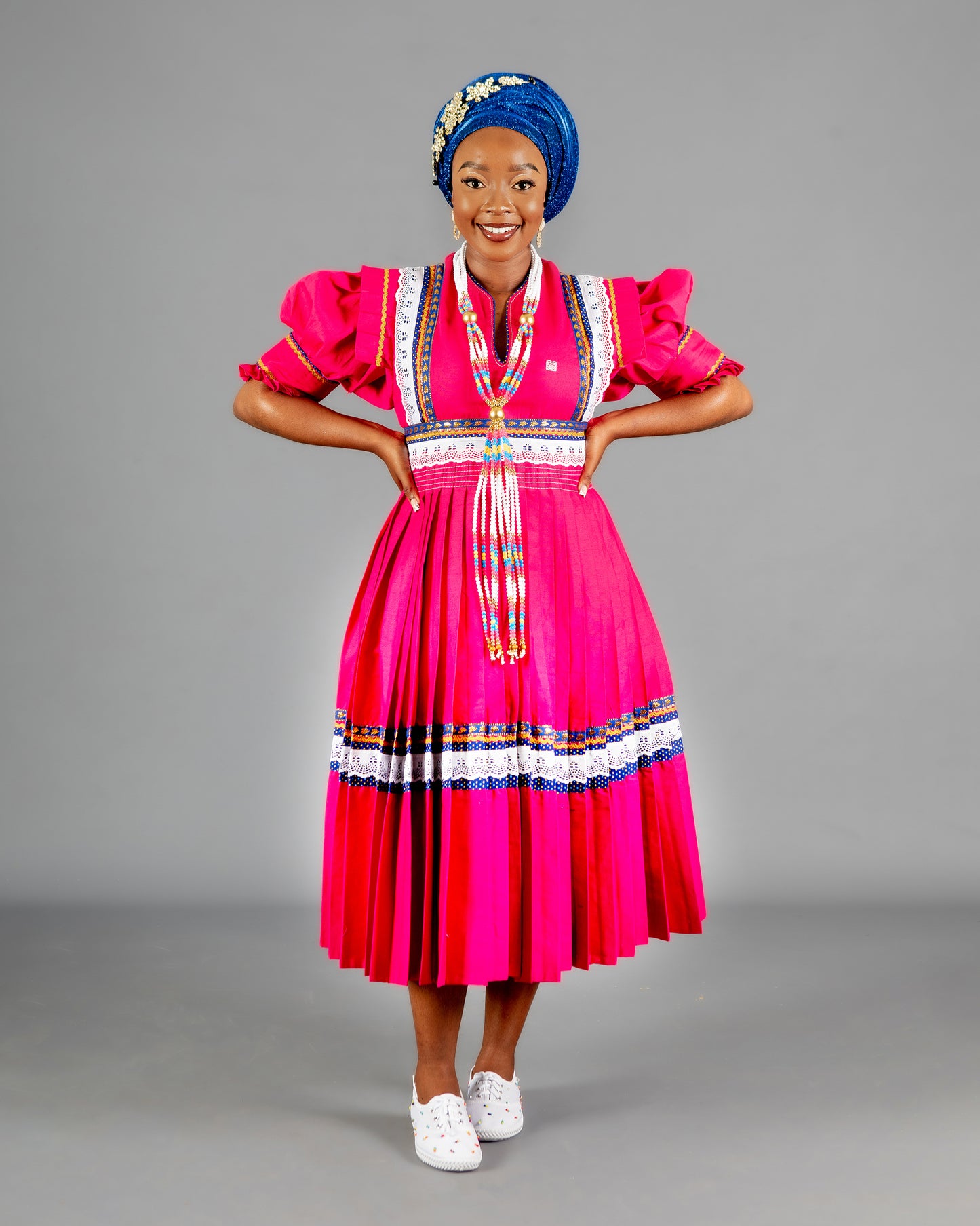 Mogoshadi Pleated Bridal Dress Set in Pink & Blue