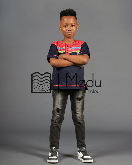 Kiddies Pule Shirt Navy Blue and Manoko Pink
