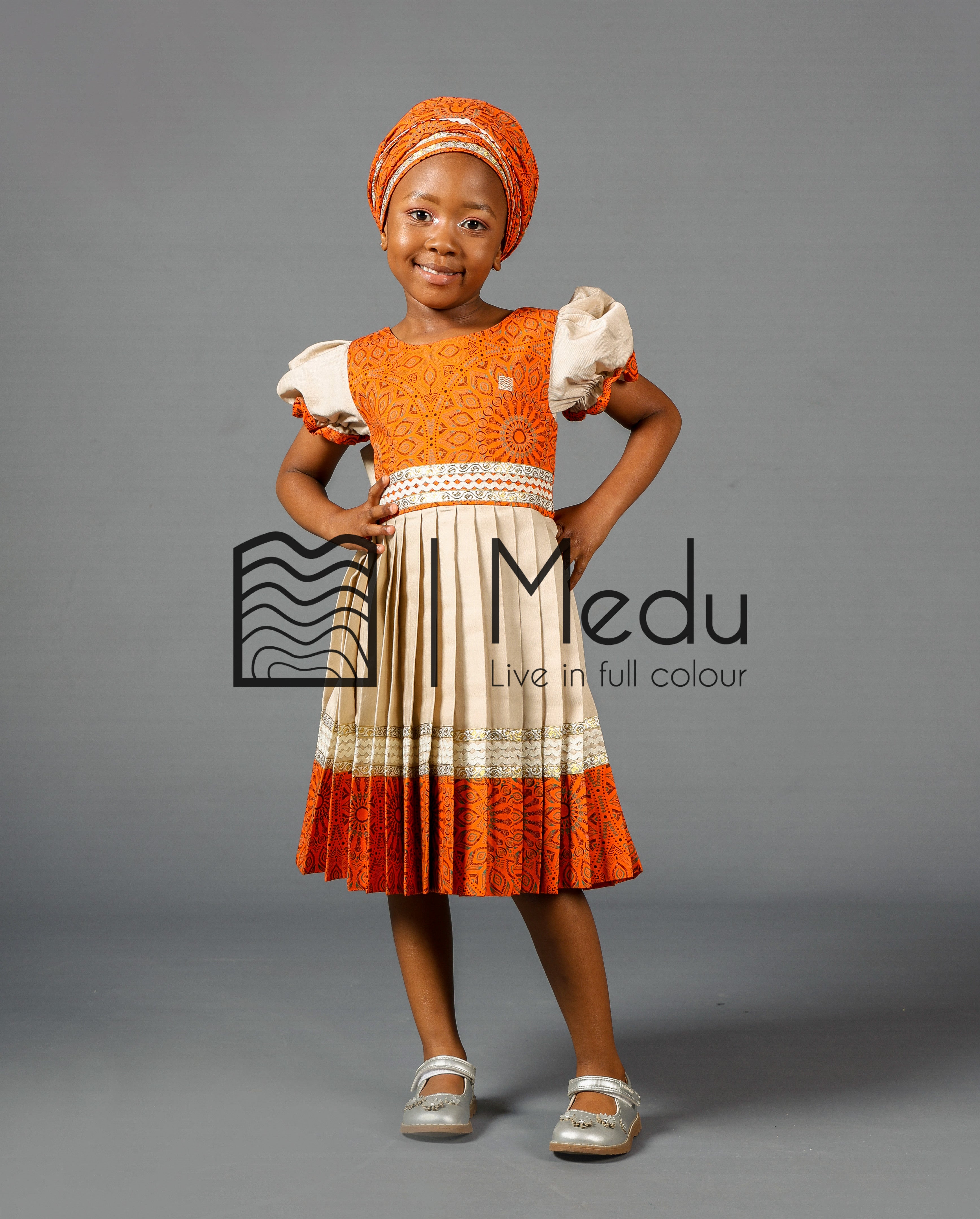 Kiddies Maru Dress Orange and Beige – MEDU by Sepedi Bapedi