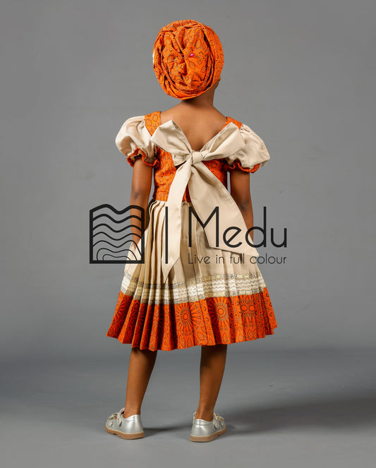 Kiddies Maru Dress Orange and Beige