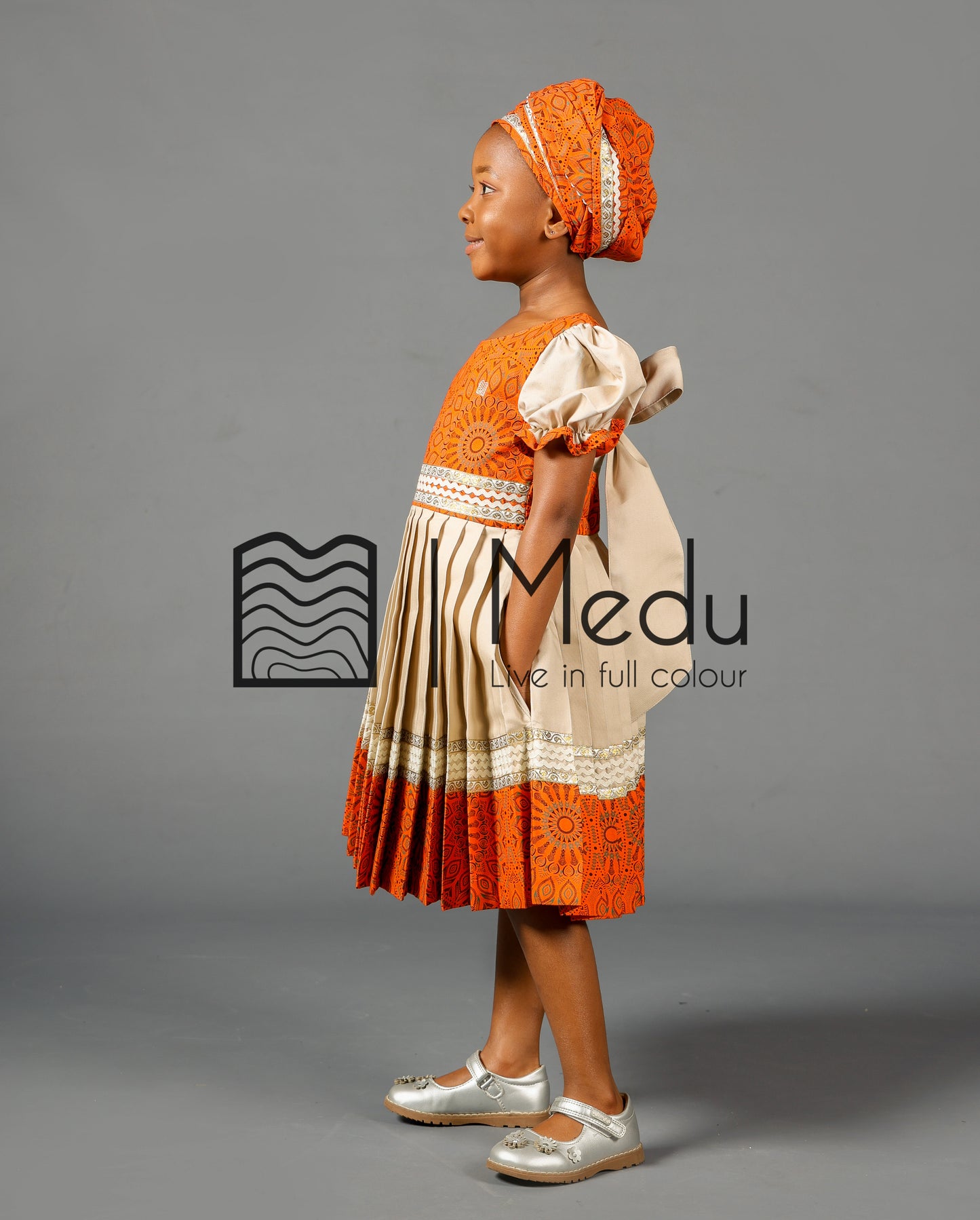 Kiddies Maru Dress Orange and Beige