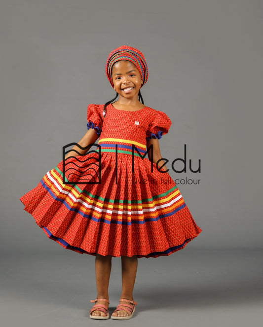 Kiddies Maru Pleated Dress in Red