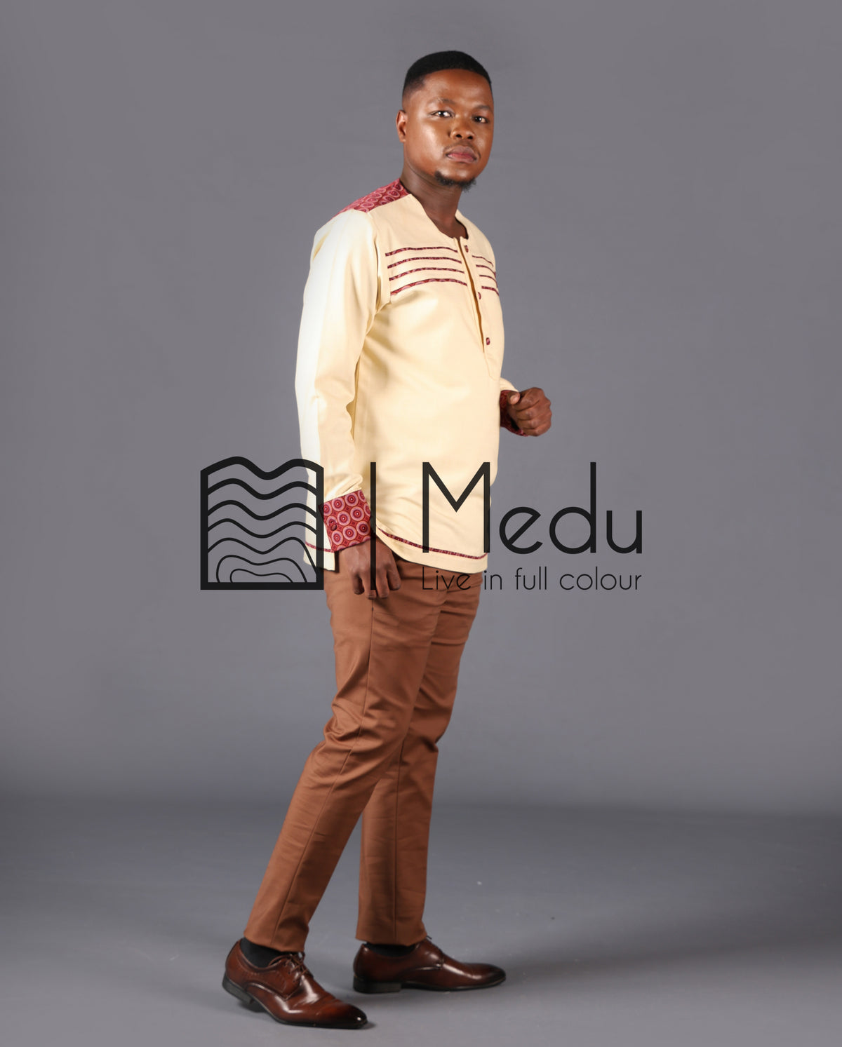 Mogale Bespoke Shirt in Cream with Boledi Maroon