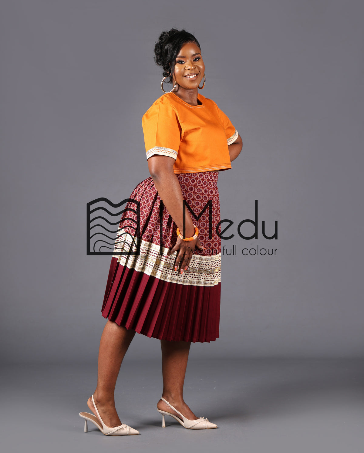 Makgabo Midi Set in Mustard and Maroon