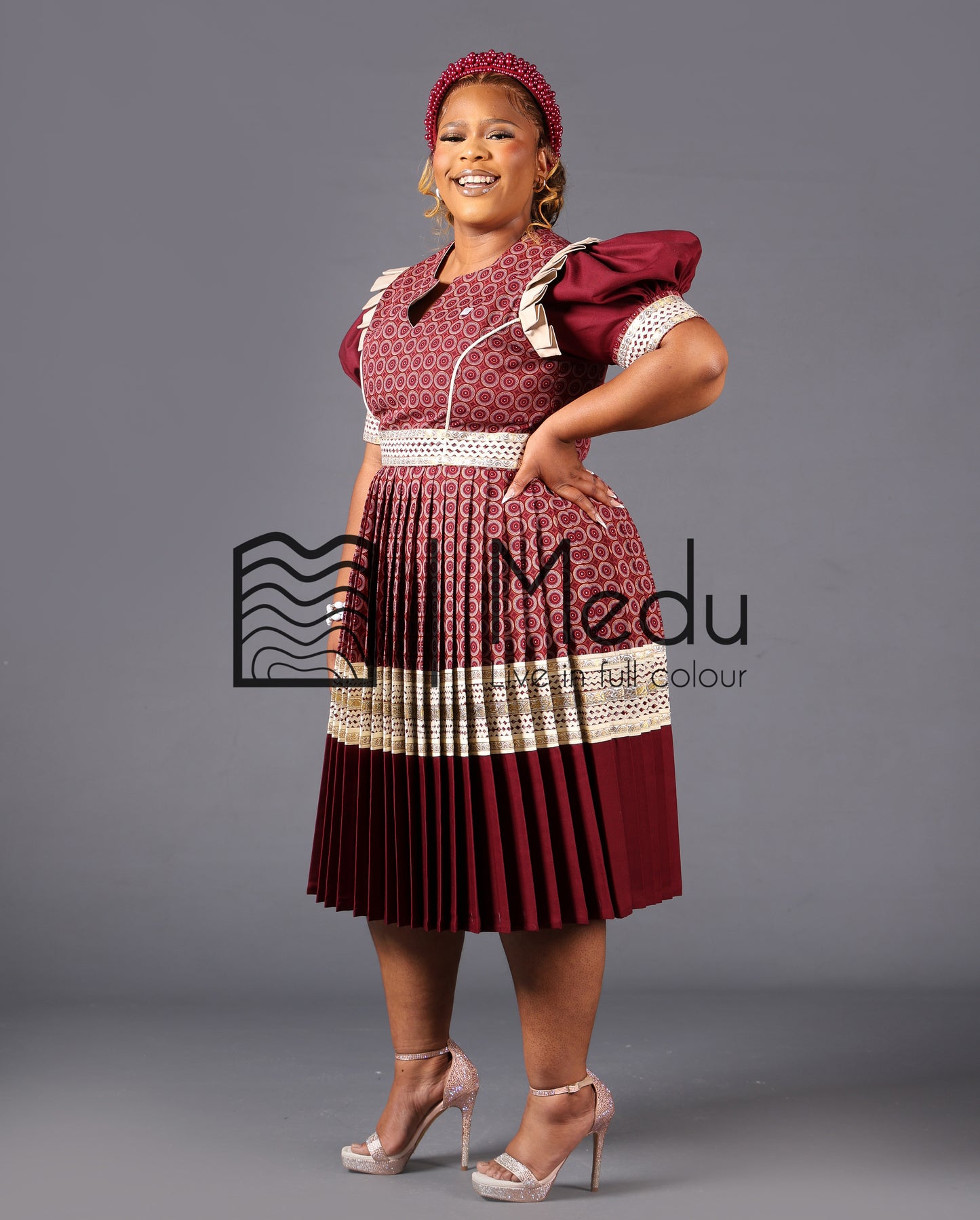 Ntsoaki Luxe Pleated Dress In Boledi Maroon