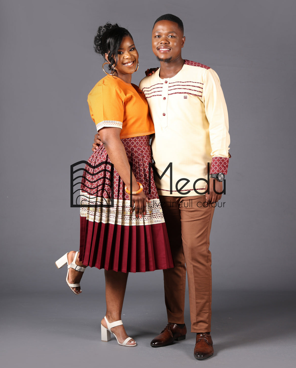 His & Hers: Makgabo Midi Set in Maroon and Mustard