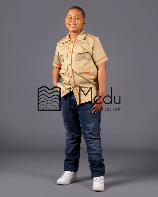 Kiddies Kwena Safari Shirt in Beige with Orange