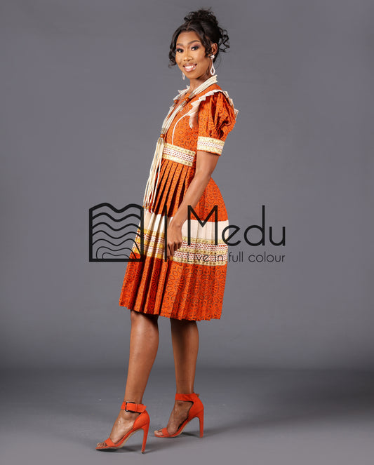 Boledi Pleated Dress in Orange