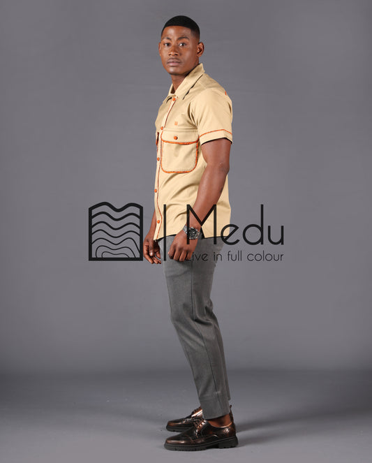 Kwena Safari Shirt in Beige and Orange