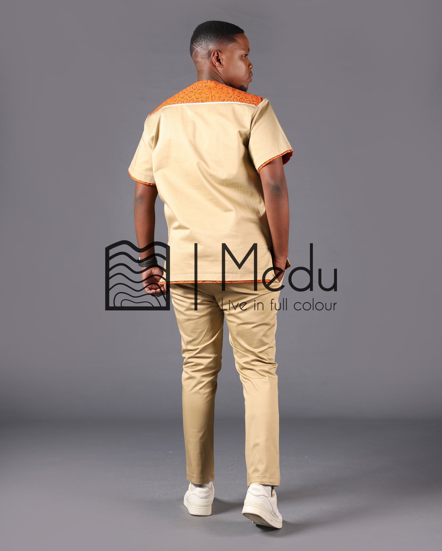 Noko Front Stripes Shirt in Beige and Orange