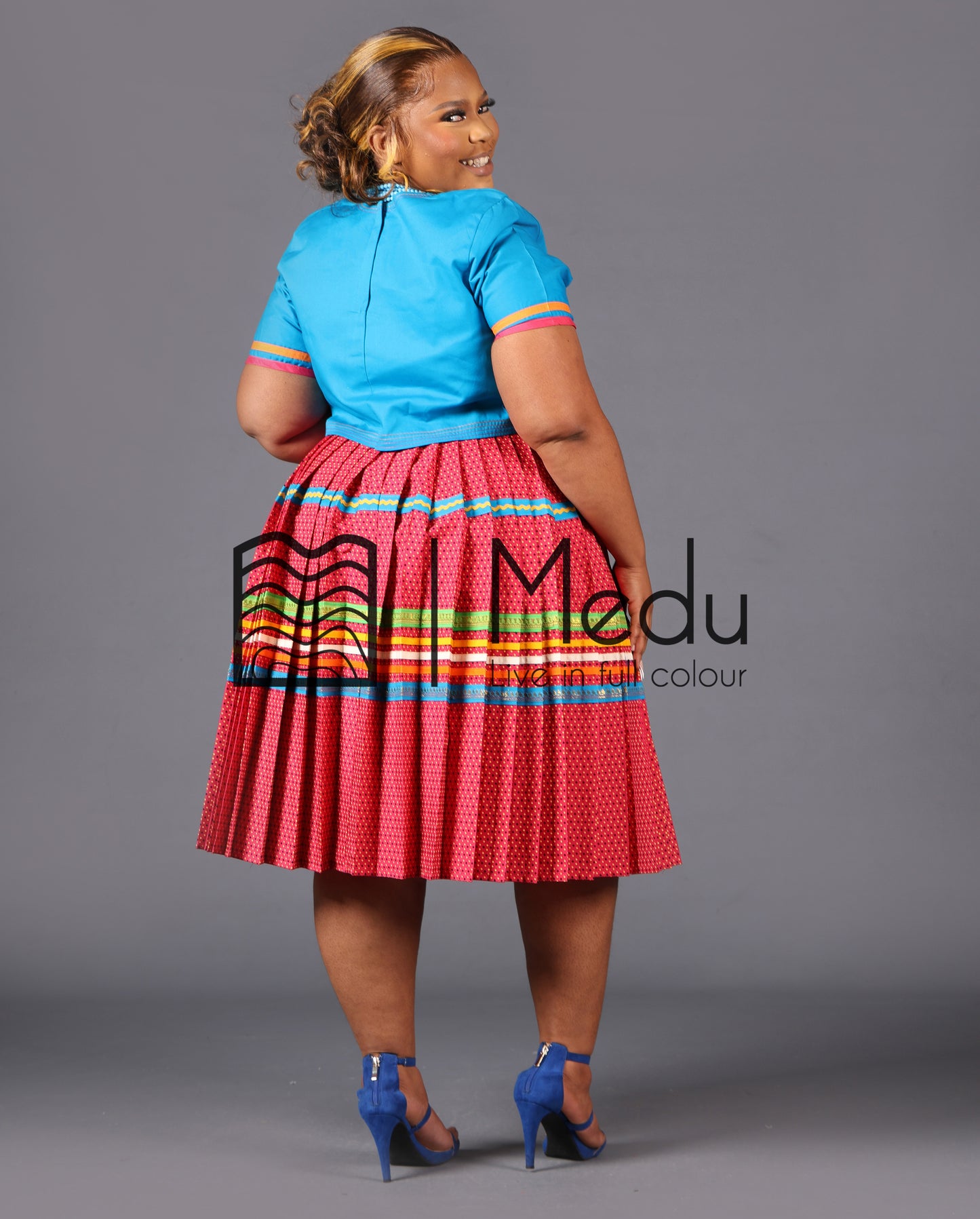 Makgabo Midi Set in Pink and Turquoise