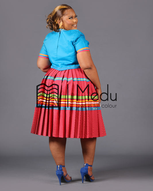 Makgabo Midi Set in Pink and Turquoise