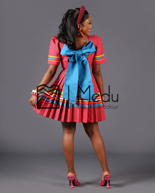 Mmashela Giant Bow Mini Dress in Pink