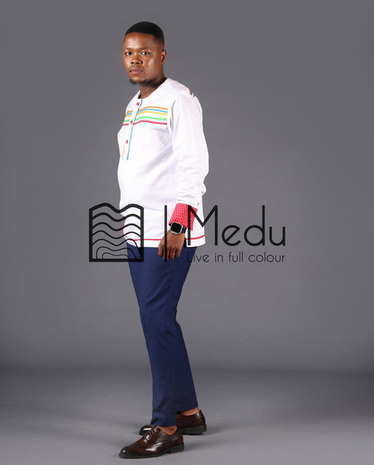 Mokone Front Stripes Shirt in White with Pink