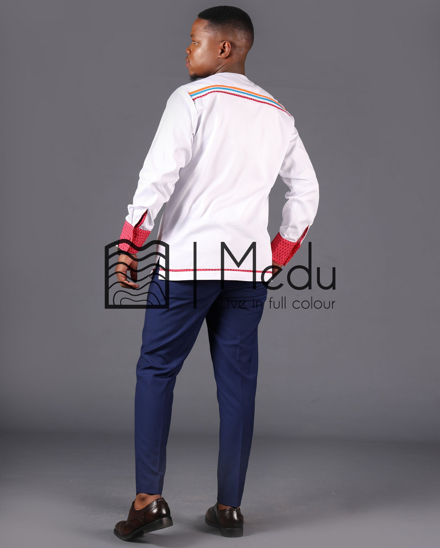 Mokone Front Stripes Shirt in White with Pink