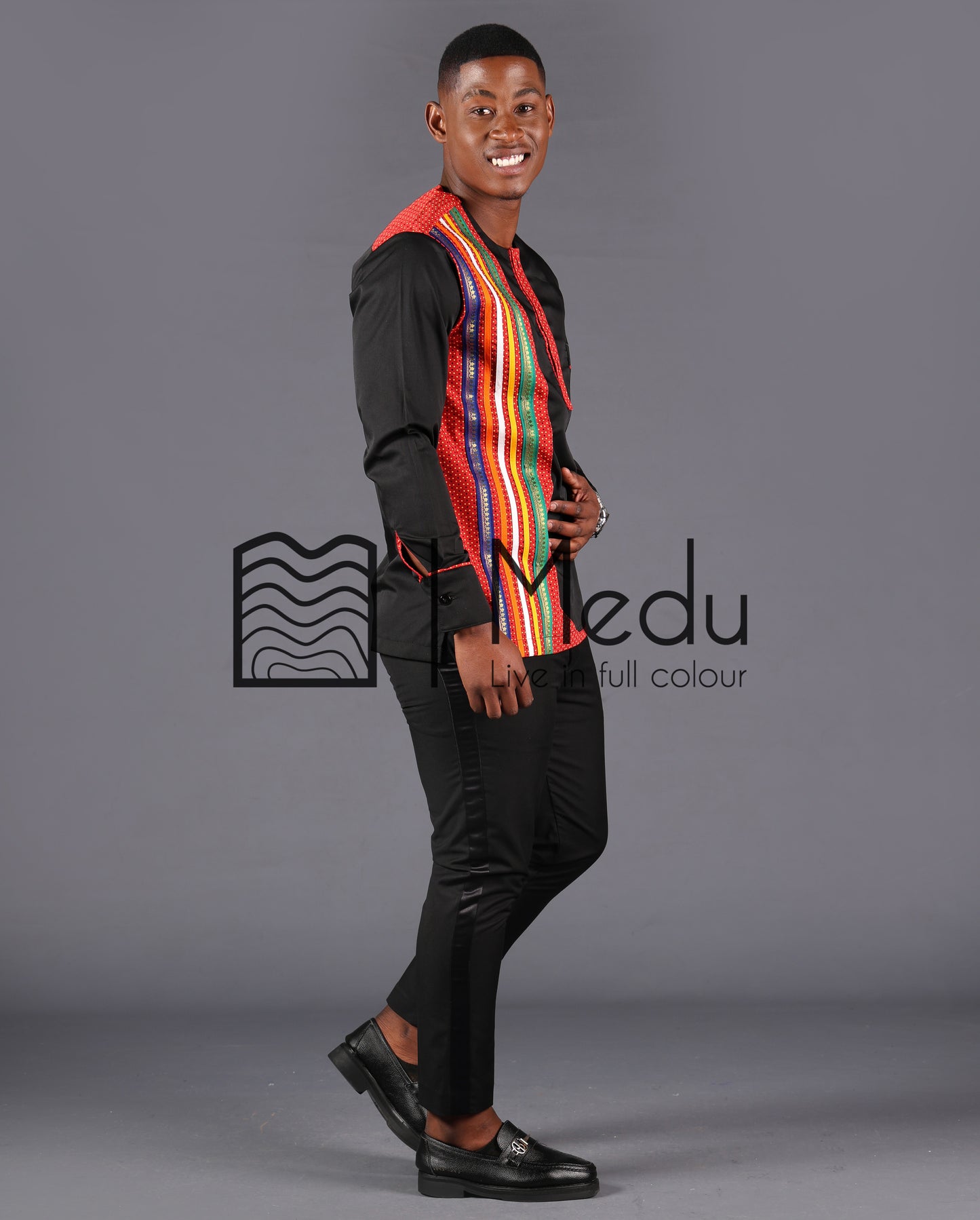 Nape Side Panel Shirt Black Trimmed with Red