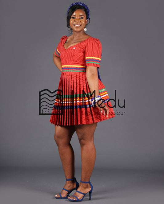 Mmashela Giant Bow Mini Dress in Manoko Red