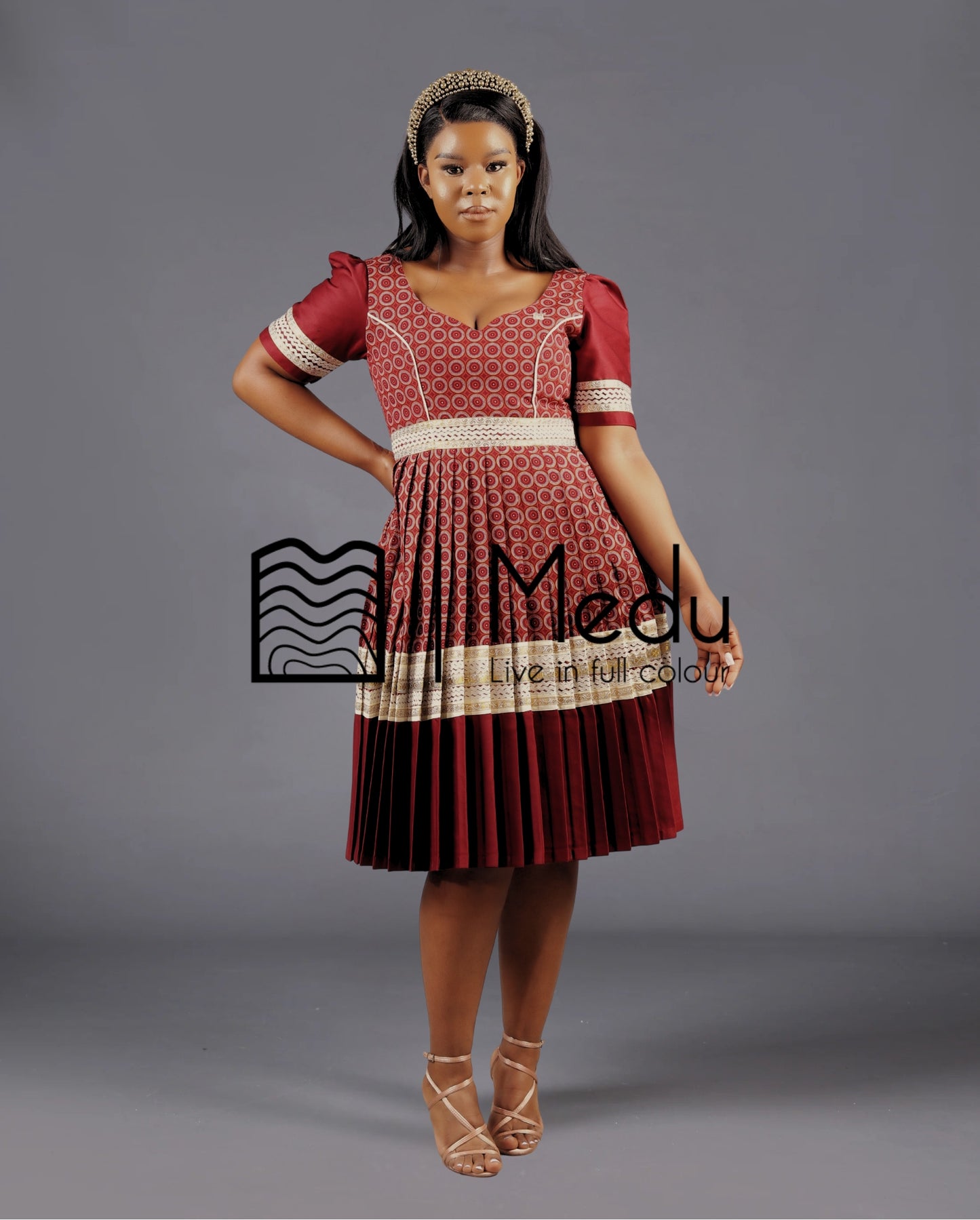 Mmashela Giant Bow Midi Dress in Maroon