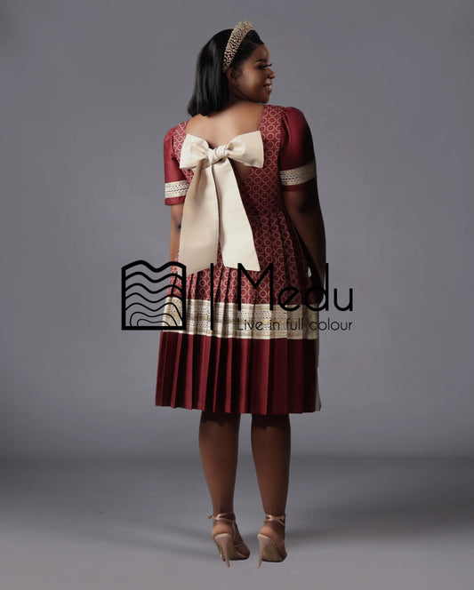 Mmashela Giant Bow Midi Dress in Maroon