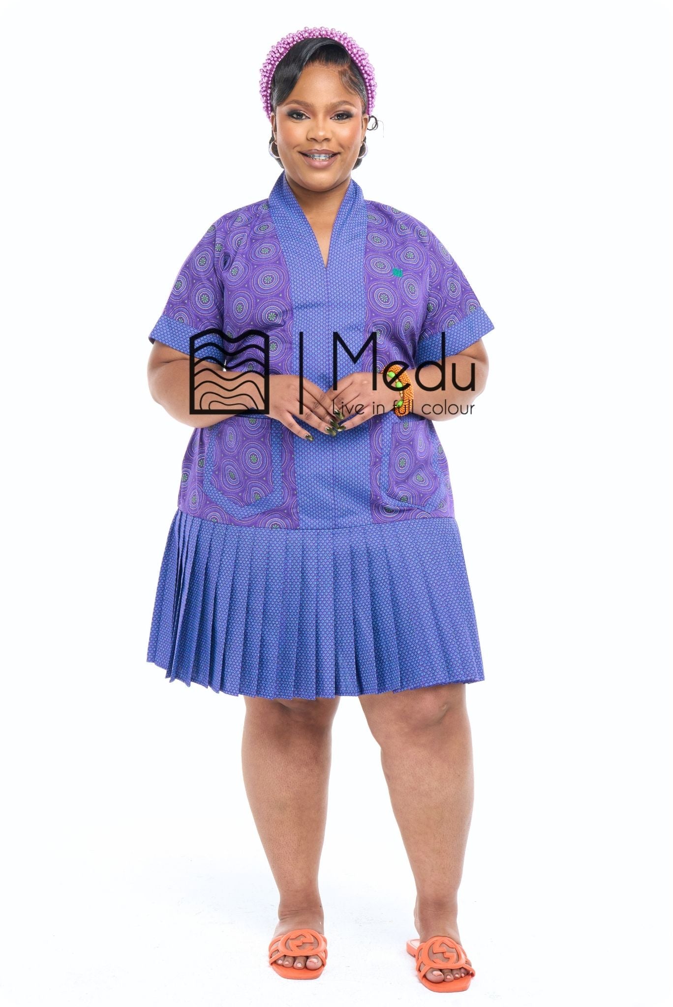 Mmathabo Pleated Shift Dress Purple