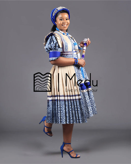 Mogoshadi Pleated Bridal Set in Blue Print