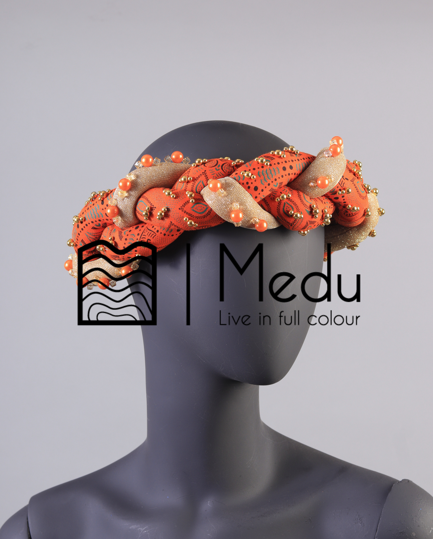 Braided Hairband Orange and Beige