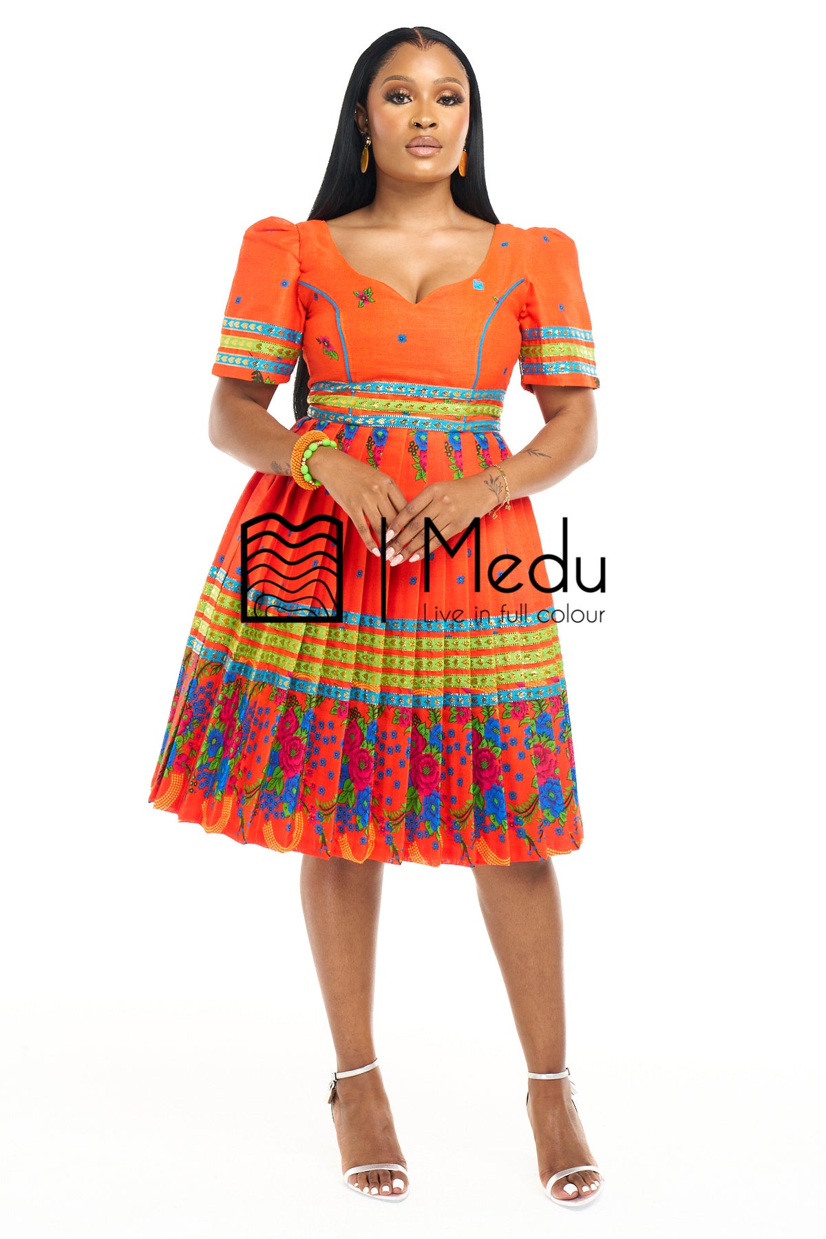 Tsakani Giant Bow Midi Dress Orange