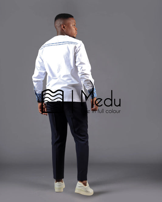 Mogale Bespoke Shirt in White with Blue