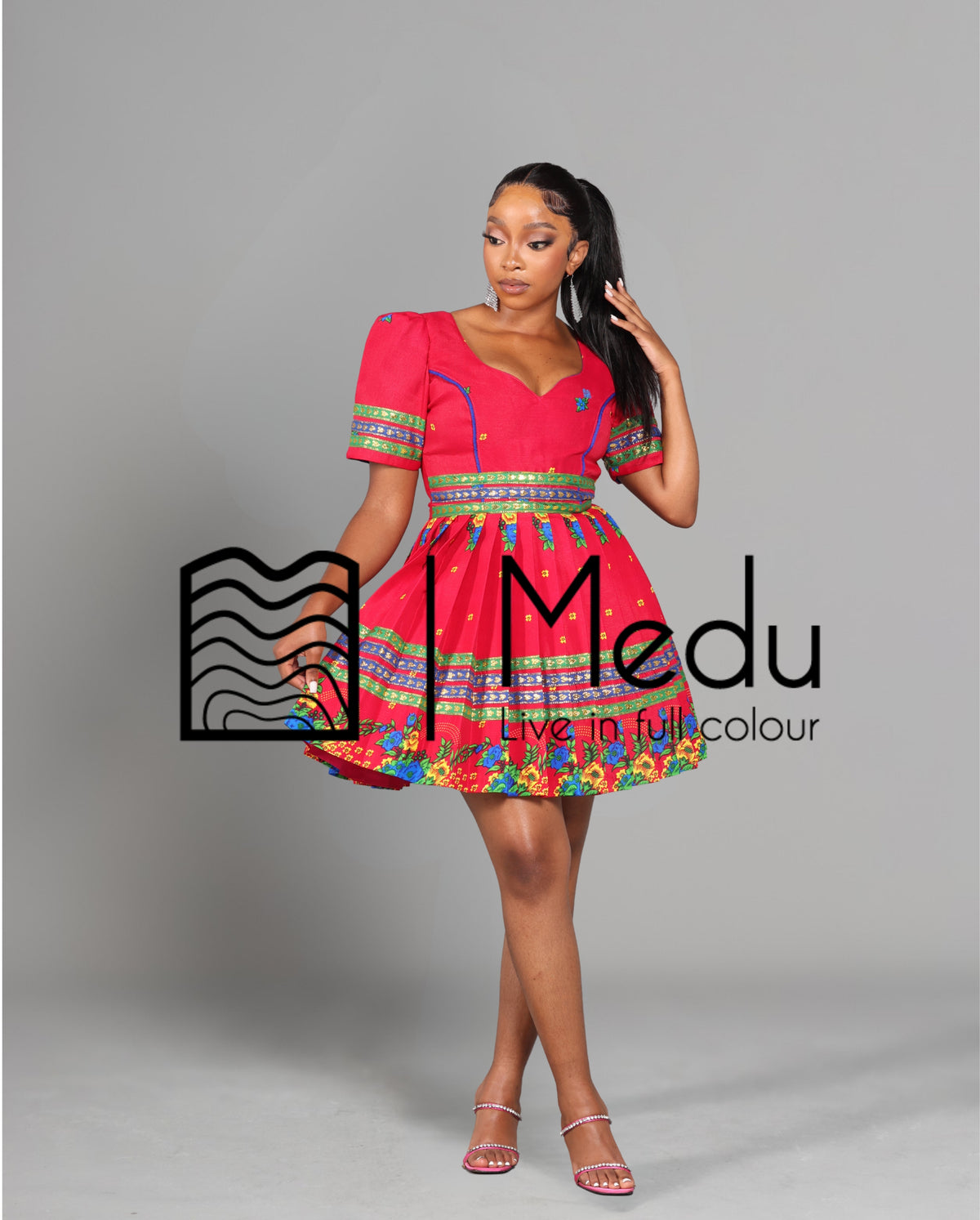 Tsakani Giant Bow Mini Dress Ruby Pink