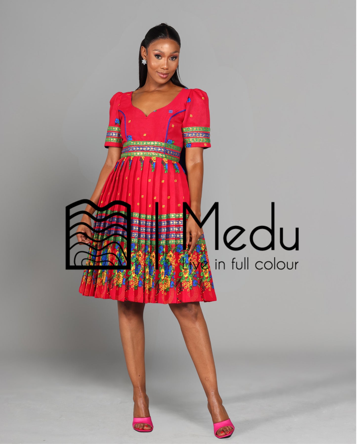 Tsakani Giant Bow Midi Dress Ruby Pink
