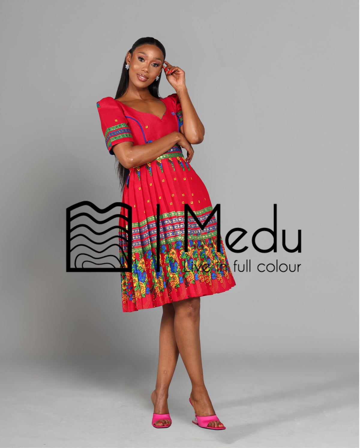 Tsakani Giant Bow Midi Dress Ruby Pink