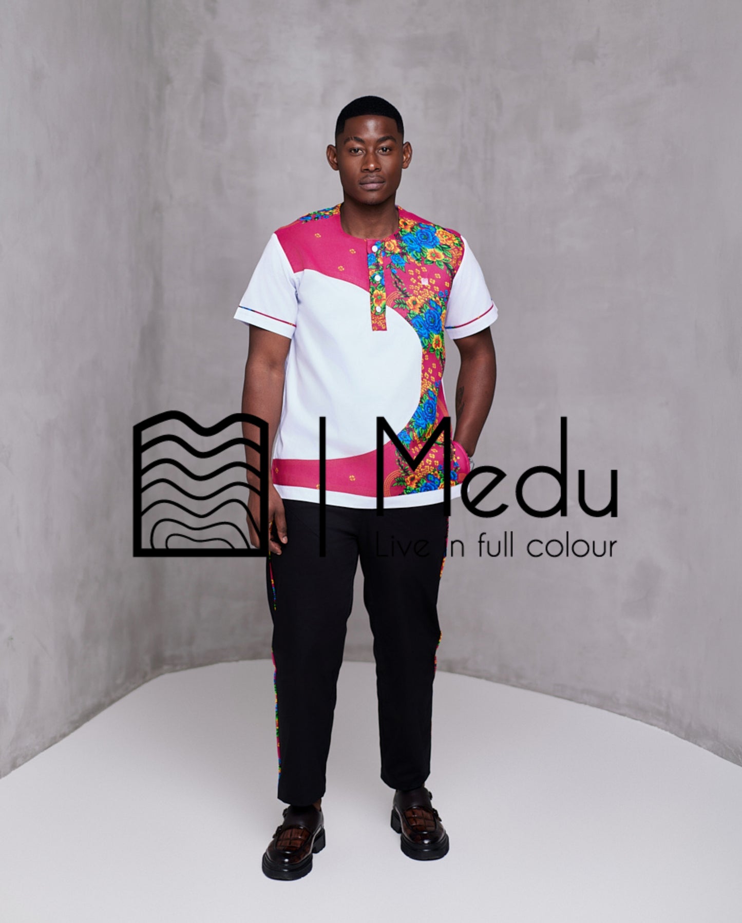 Ntsako Side Panel Shirt Navy with Pink