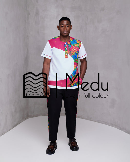 Ntsako Side Panel Shirt White with Pinkh