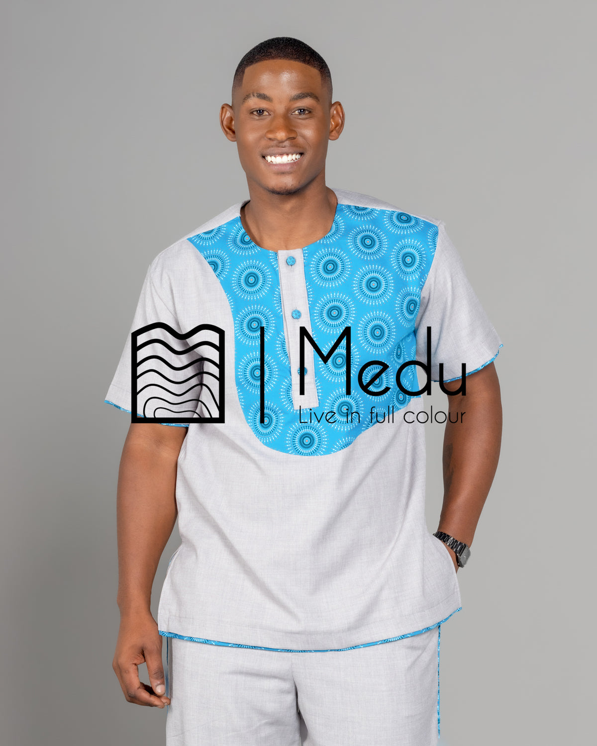 Mogale Bespoke Shirt Grey with Turquoise