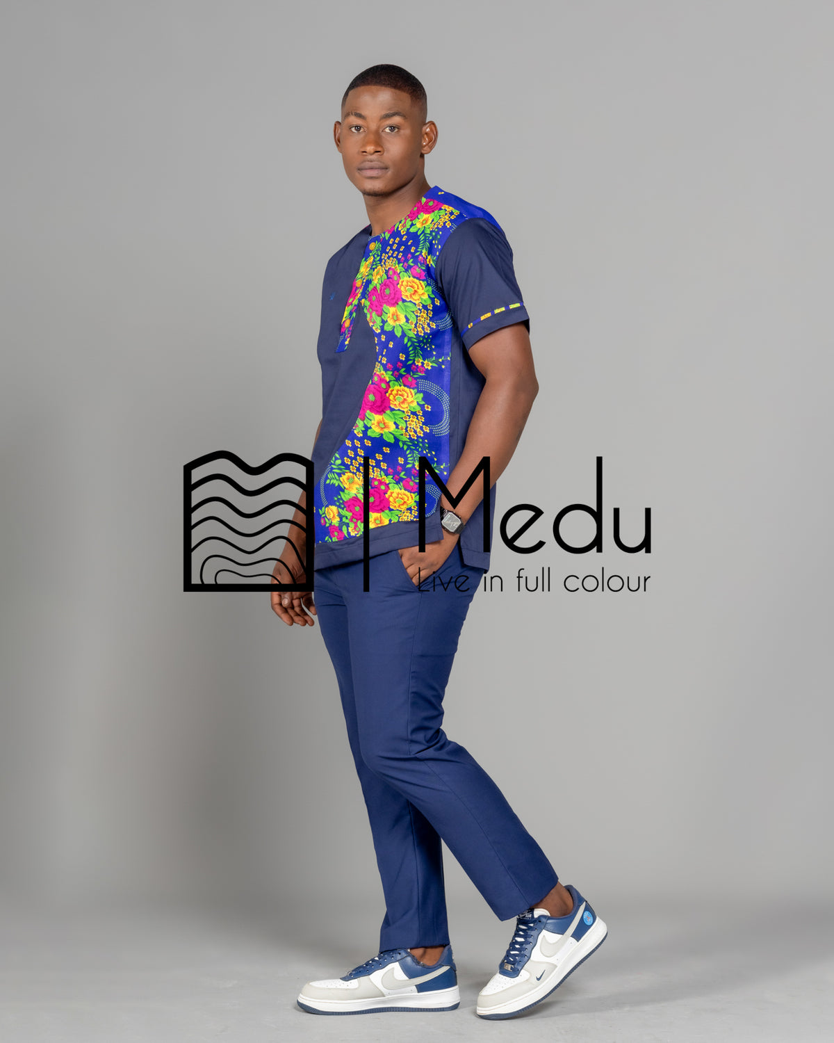 Ntsako Side Panel Shirt Navy with Royal