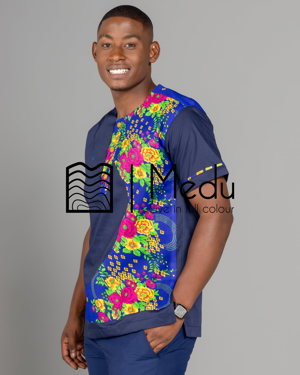 Ntsako Side Panel Shirt Navy with Royal