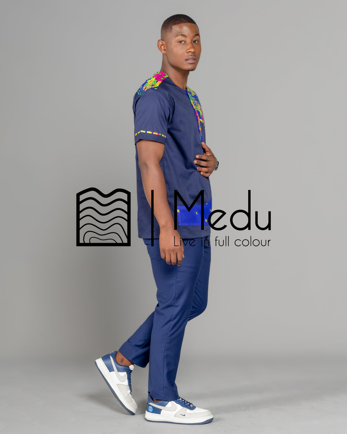 Ntsako Side Panel Shirt Navy with Royal