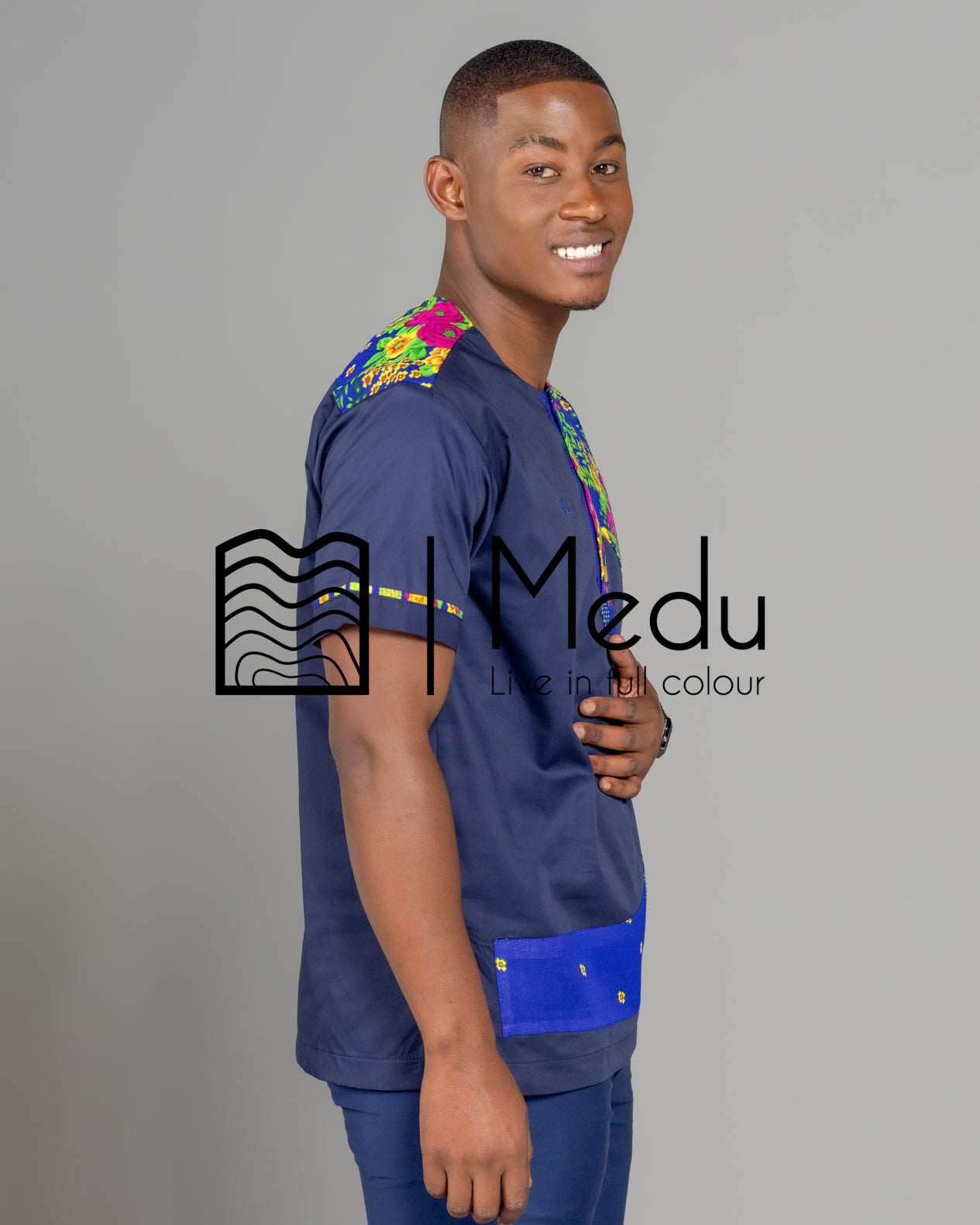 Ntsako Side Panel Shirt Navy with Royal