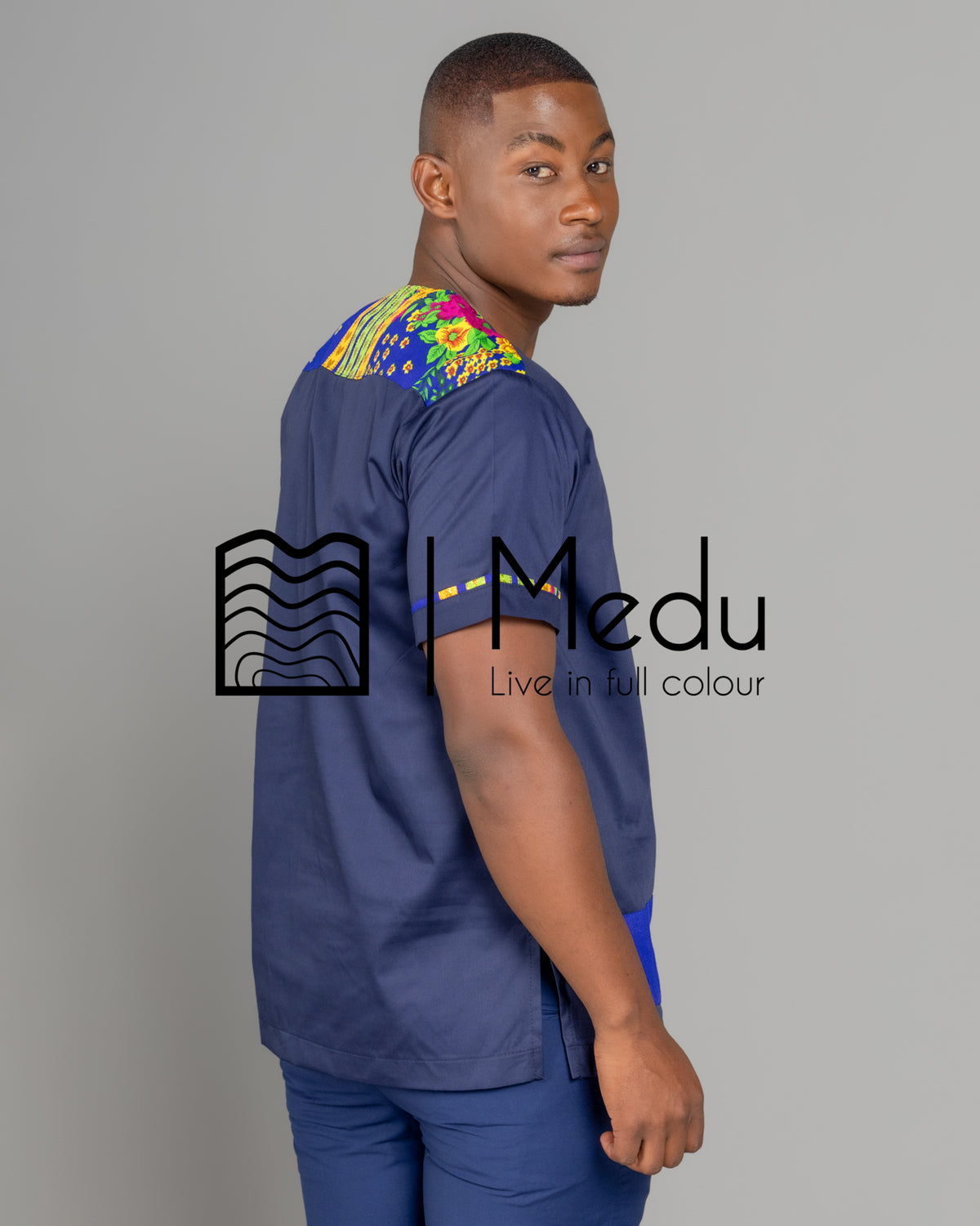 Ntsako Side Panel Shirt Navy with Royal