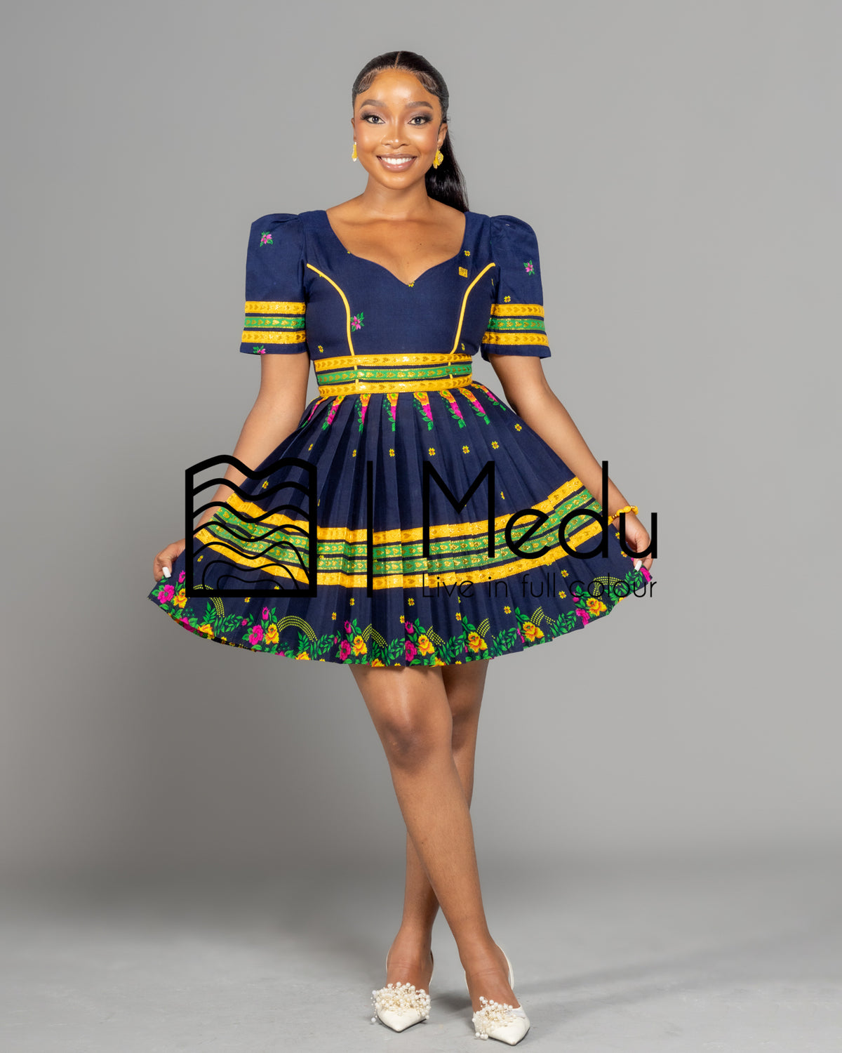 Tsakani Giant Bow Mini Dress Navy Blue