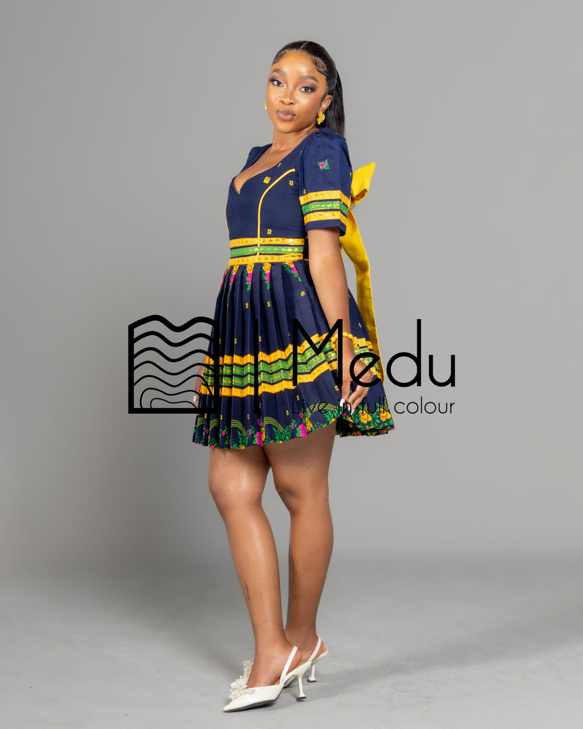 Tsakani Giant Bow Mini Dress Navy Blue