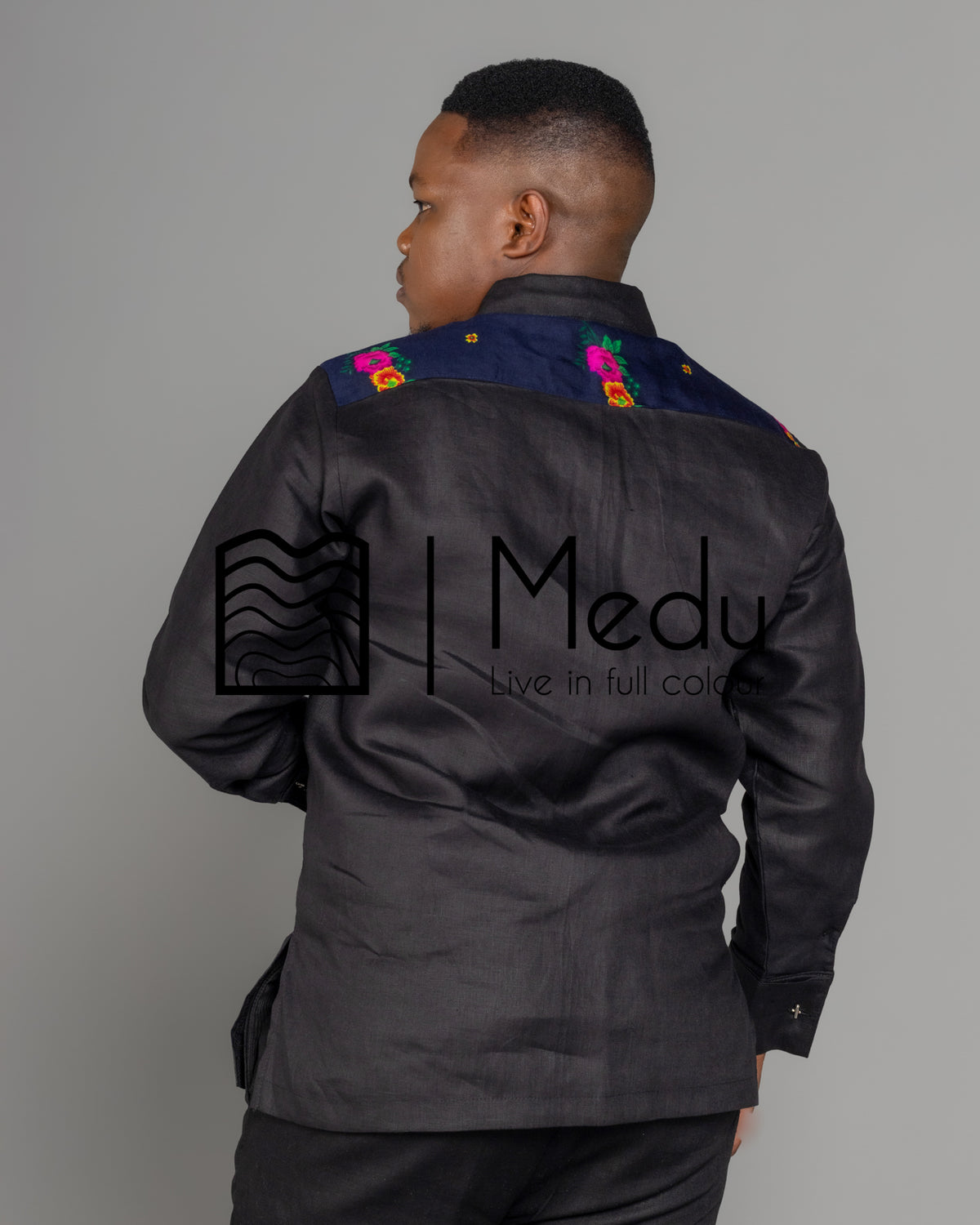 Vukosi Bespoke Front Stripes Shirt Black with Navy