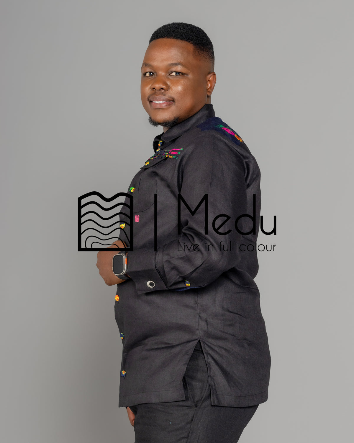 Vukosi Bespoke Front Stripes Shirt Black with Navy
