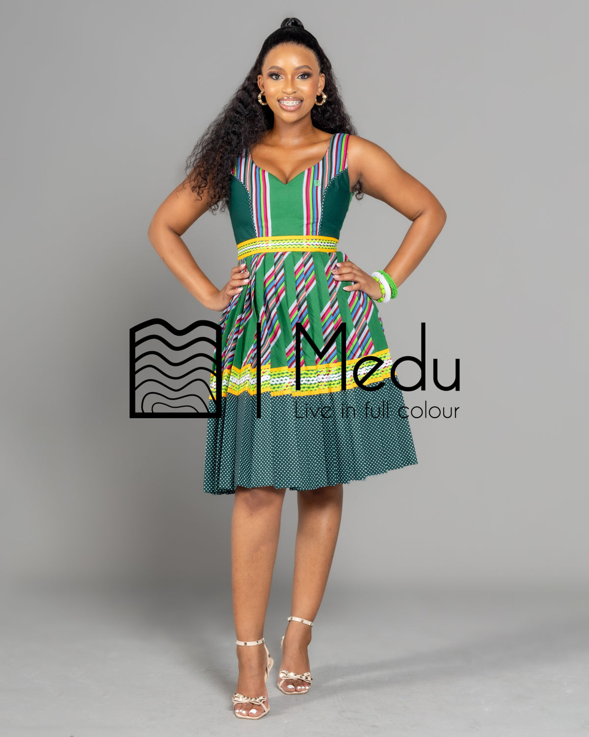 Mufunwa Giant Bow Midi Dress Bottle Green