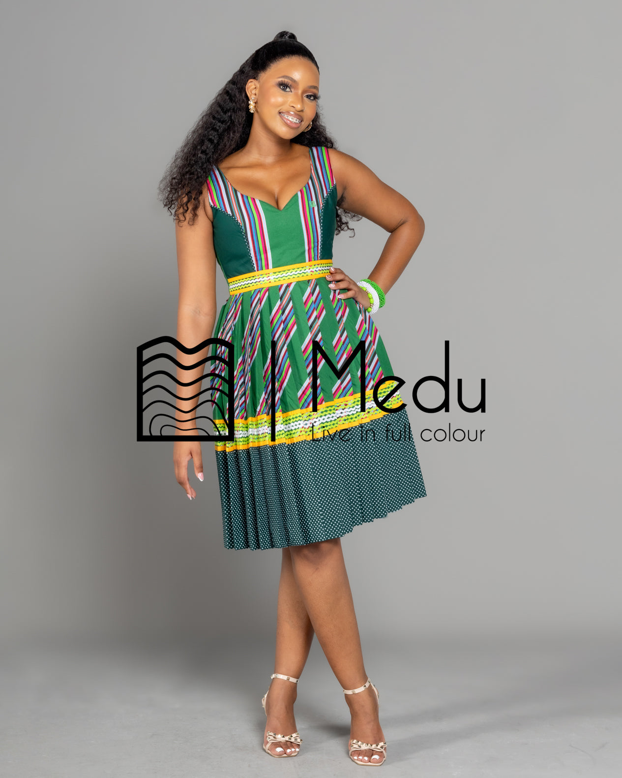 Mufunwa Giant Bow Midi Dress Bottle Green