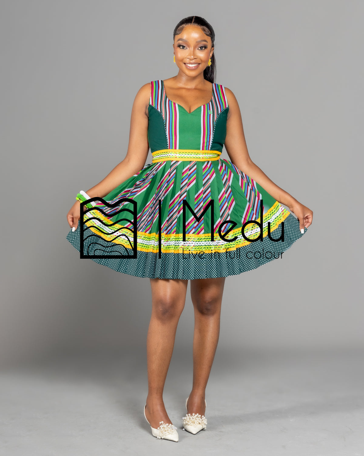 Mufunwa Giant Bow Mini Dress Bottle Green