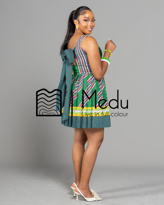 Mufunwa Giant Bow Mini Dress Bottle Green