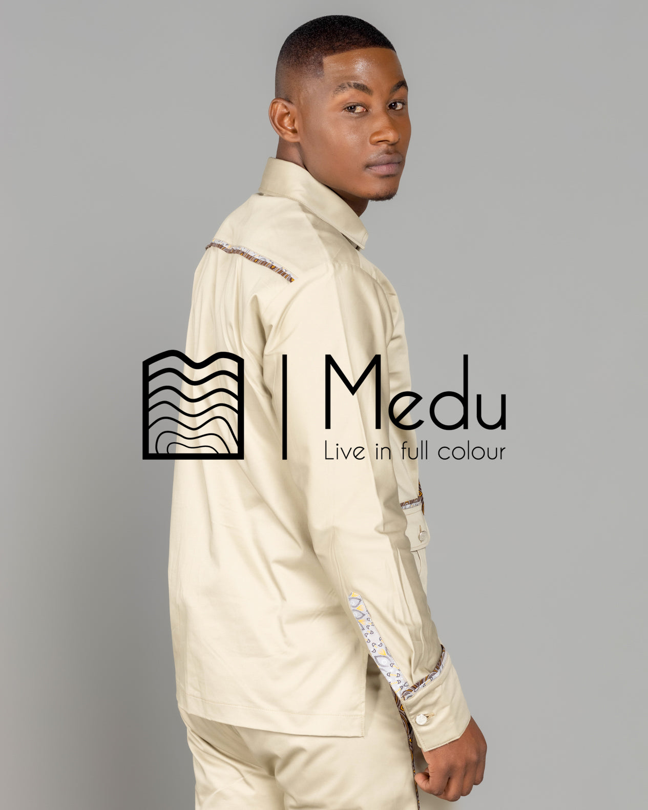 Kwena Luxe Safari Shirt Trimmed with Brown