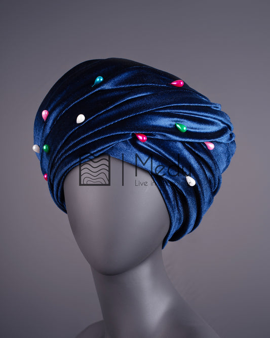 Velvet Headwrap in Navy Blue
