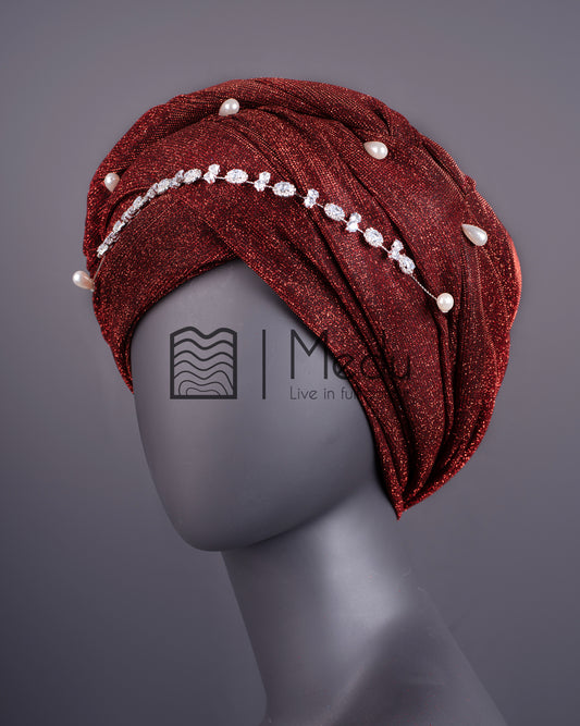 Luxe Bridal Headwrap In Dark Red
